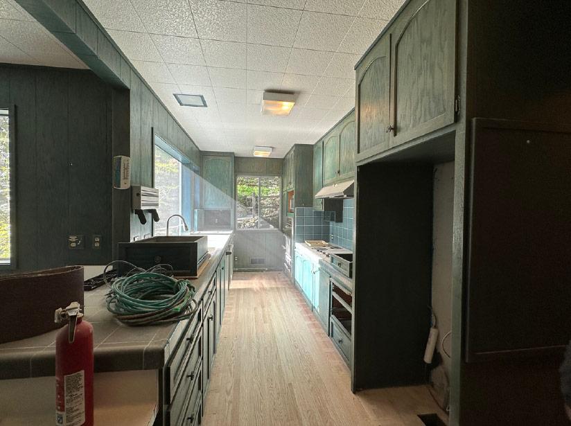 Dark cabinets in galley kitchen